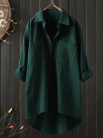 LilyWish Solid Cotton Linen V Neck Loose Top