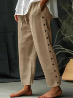 Brown Plain Side Pocket Drawstring Waist Pants