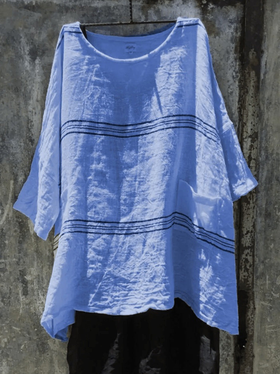 LilyWish Striped Printed Round Neck 3/4 Sleeve top