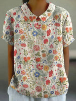 LilyWish Vintage Floral Print Short Sleeve Blouse