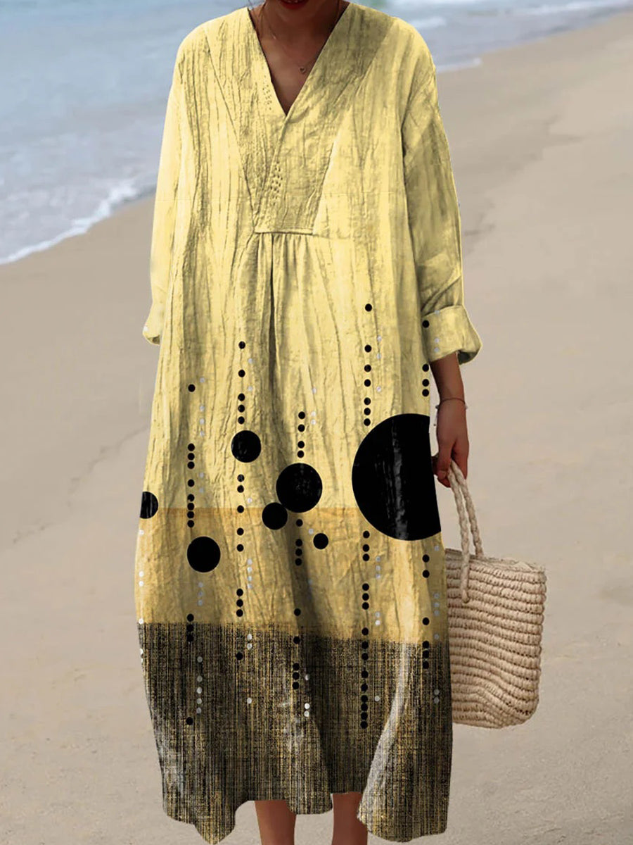 Abstract Geometric Print V-neck Long Sleeve Dress