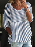 Casual Loose Striped Crew Neck Tunic Blouse