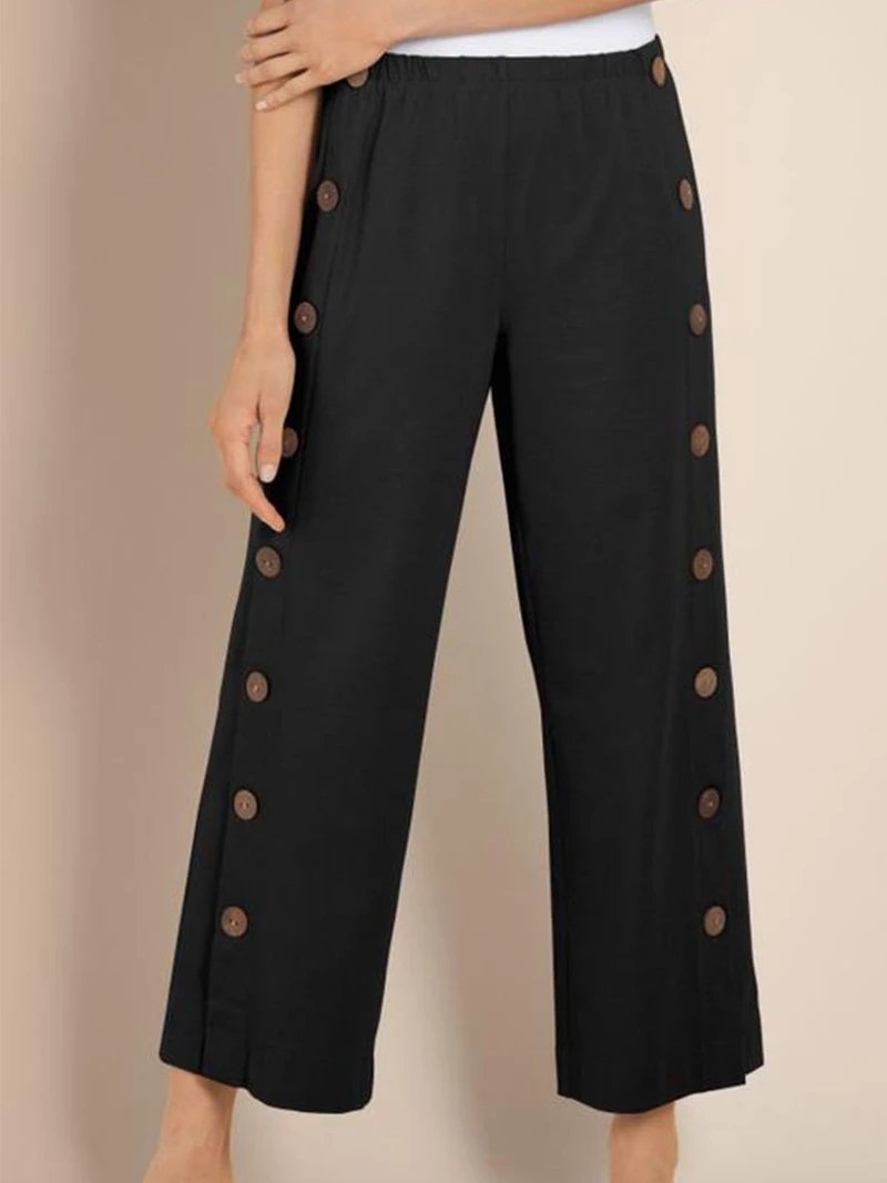 Women's Side-Button Wide Leg Pants