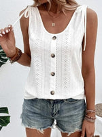LilyWish White Casual Round Neck Solid Sleeveless Tank