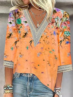 Bright Orange V-Neck 3/4 Sleeve Top