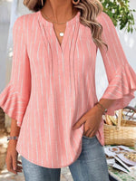 LilyWish Elegant Pink V-Neck 3/4 Sleeve Top