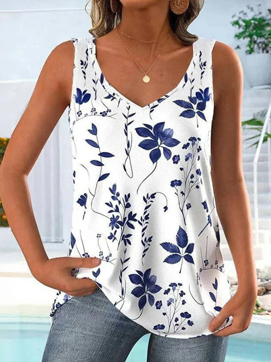 Leaf Print Casual Tank Top