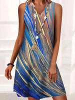 Vintage Gradient V Neck Sleeveless Dress