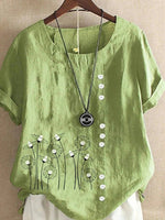 Casual Dandelion Print Round Neck Short Sleeve Blouse