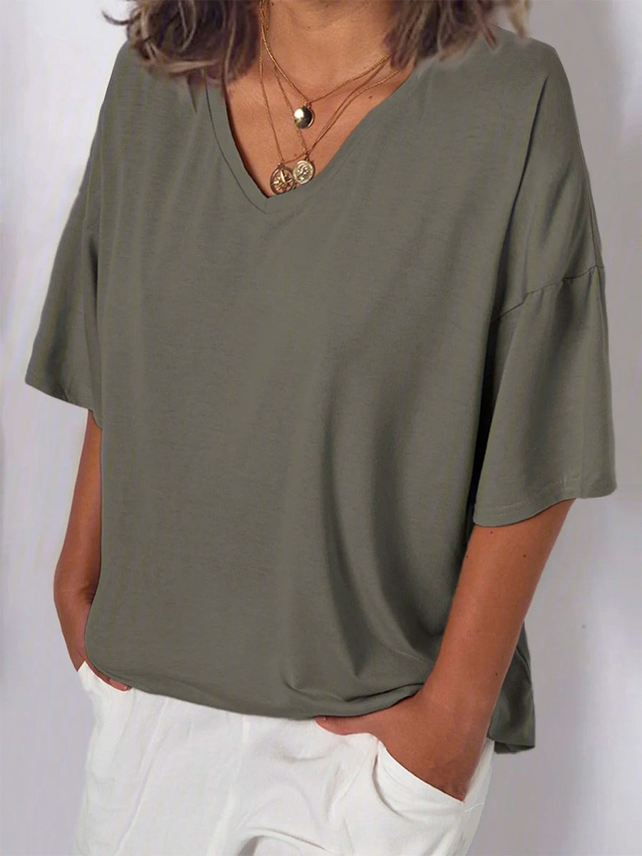 LilyWish Summer Basic Short Sleeve Solid V Neck T Shirt