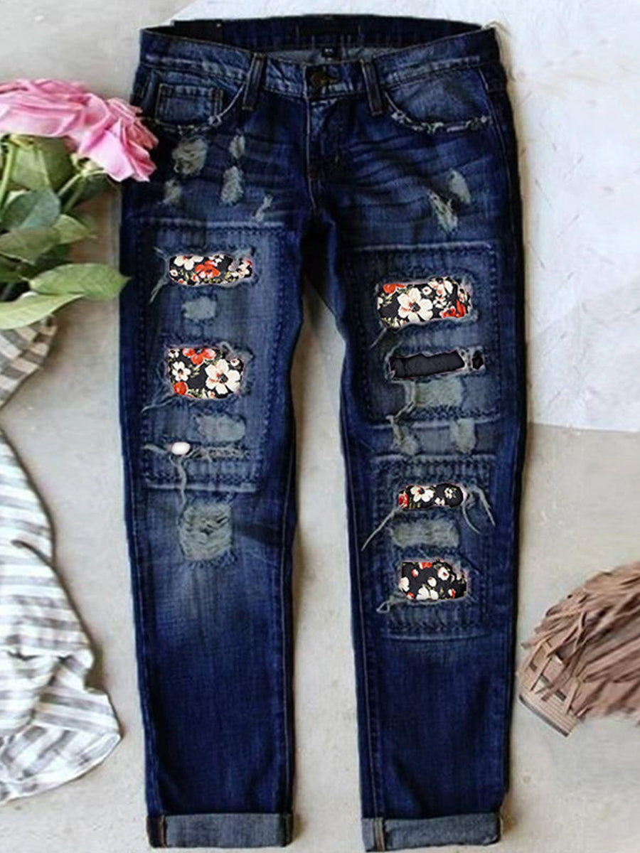 LilyWish Stretch Ripped Frayed Raw Hem Distressed Jeans