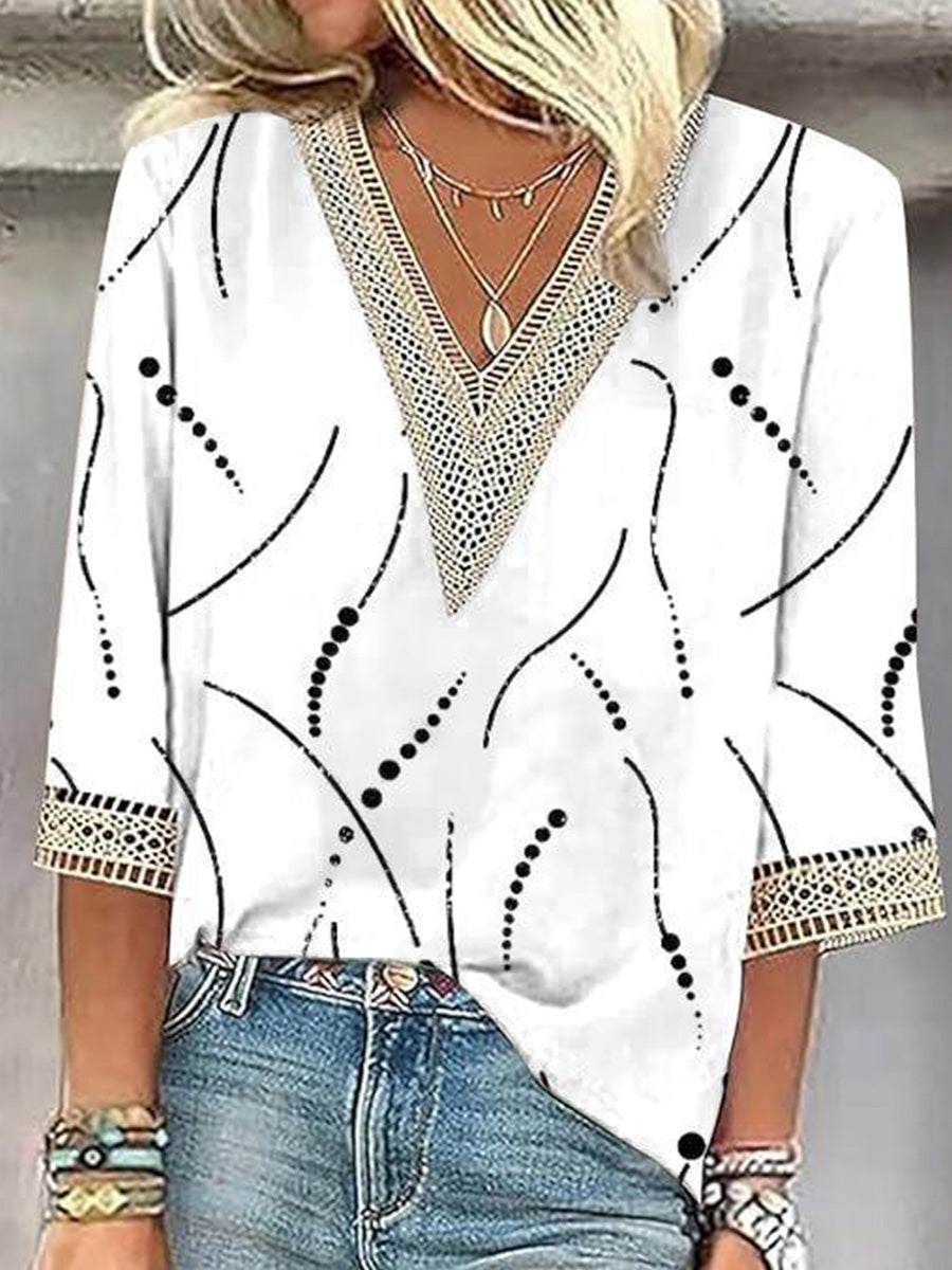 LilyWish Groovy V-Neck 3/4 Sleeve Top