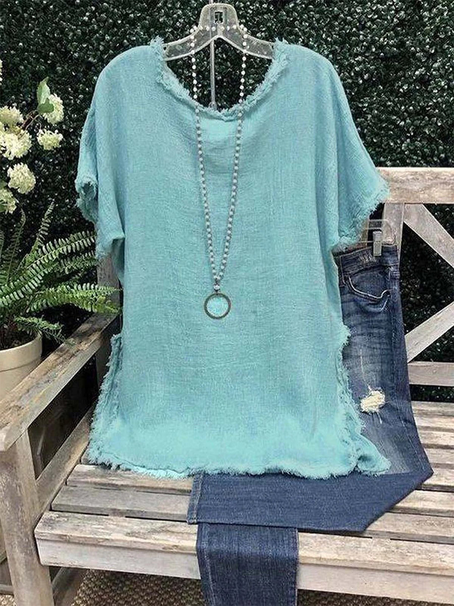 LilyWish Plain Casual Short Sleeve Crew Neck Blouse