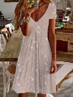 LilyWish Pink V-neck Short Sleeve Mini Dress