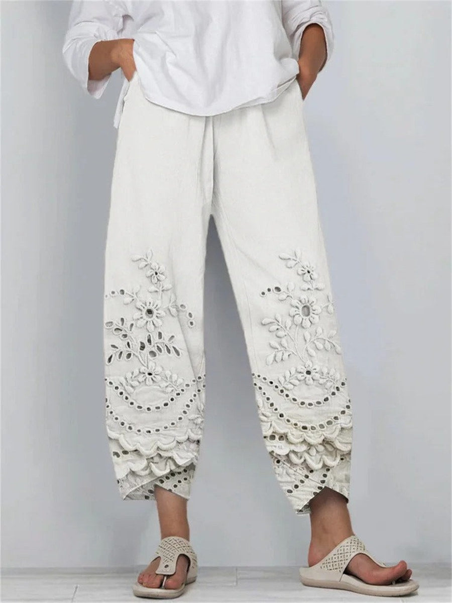 Solid Color Floral Lace Loose Pants