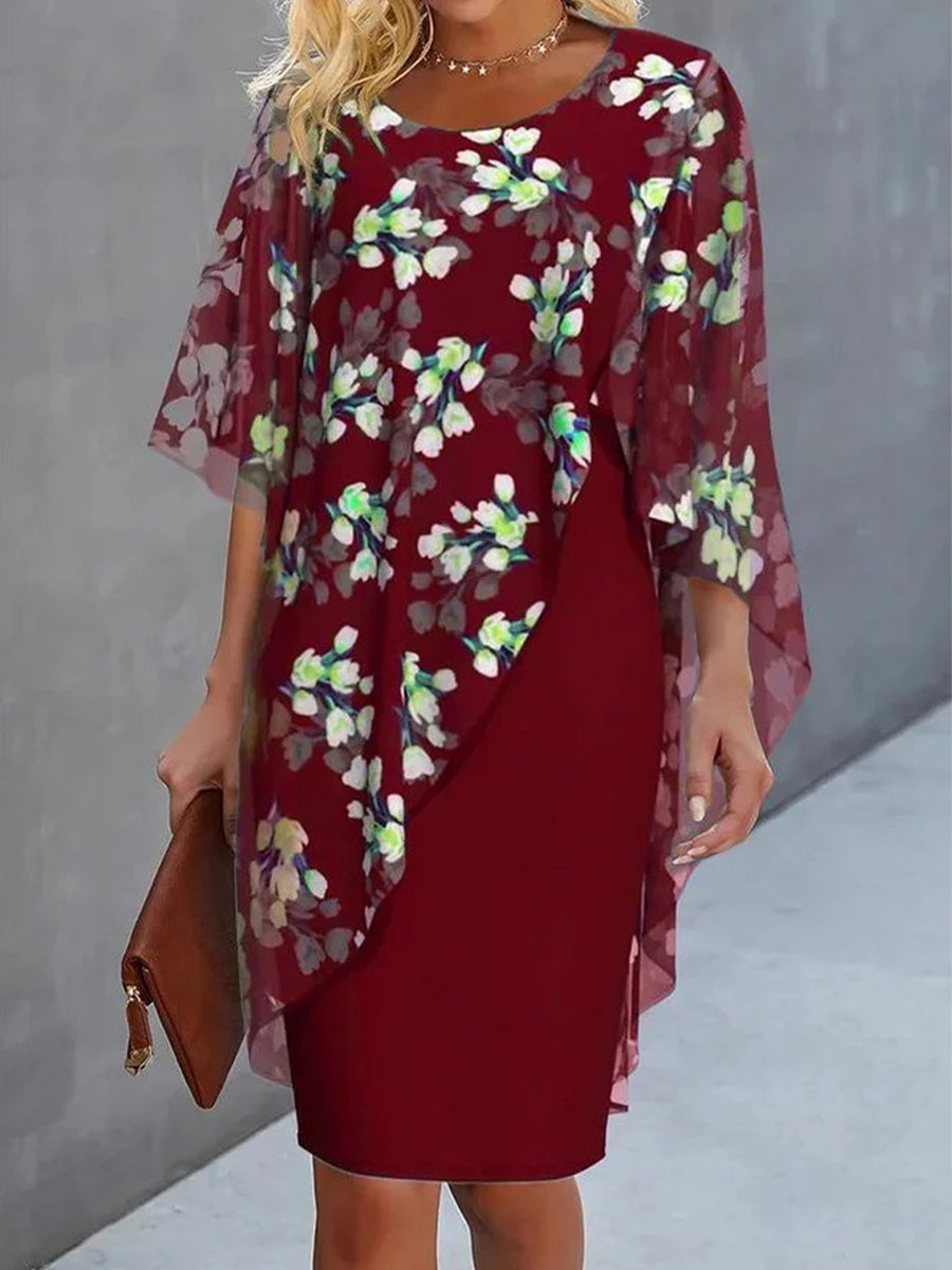 Chiffon Floral Print Patchwork Dress Party Dress