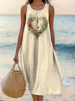 LilyWish Vintage Heart Print Round Neck Sleeveless Dress
