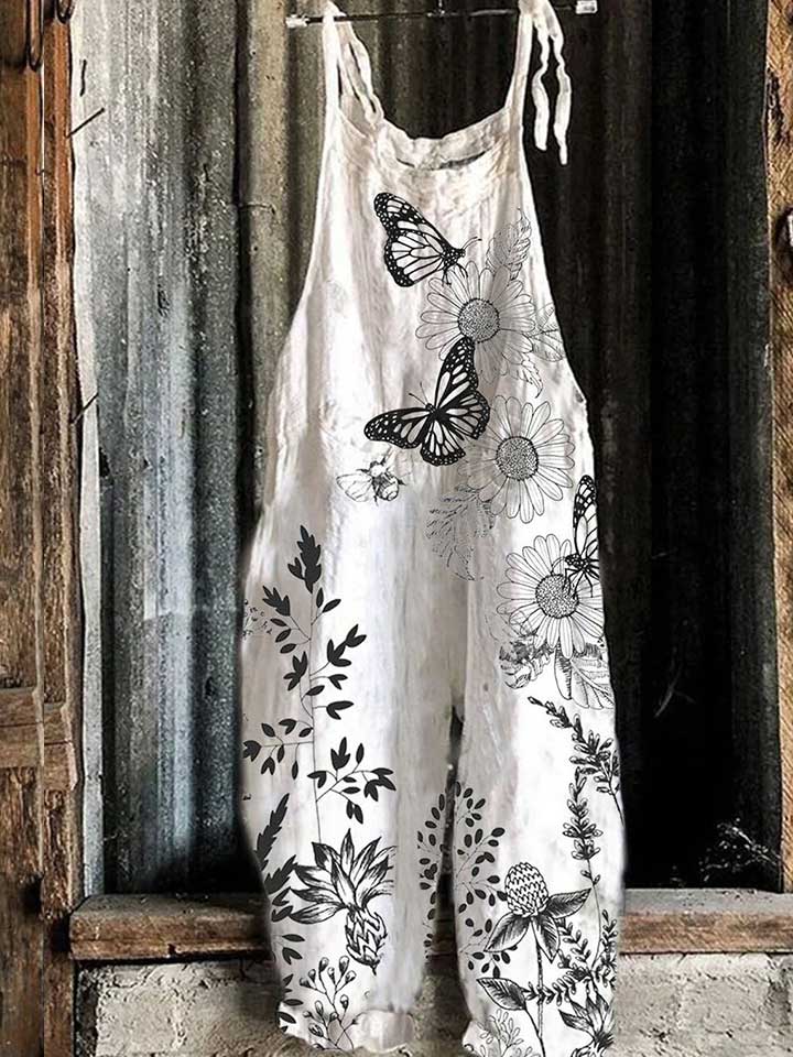 Casual Butterfly Printed Sleeveless Daily Jumpsuit