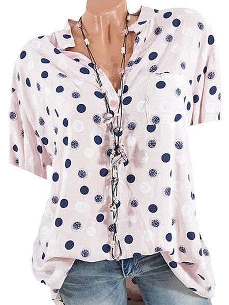 LilyWish Loose Fitting Short Sleeve Polka Dot Blouse