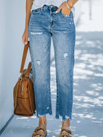 Casual Cropped Straight Wash Light Blue Denim Pants