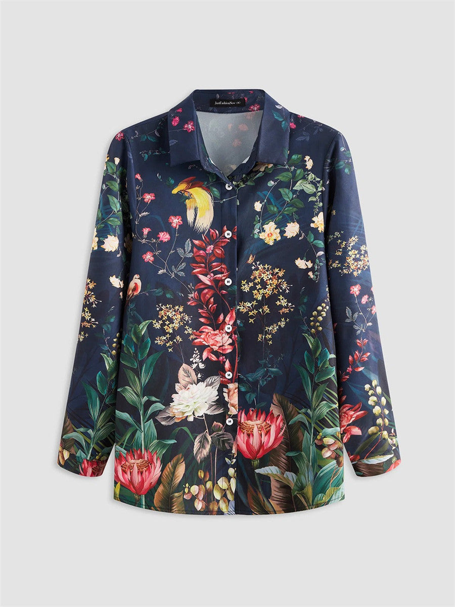 LilyWish Women’s Vintage Floral Print V Neck Button Long Sleeve Casual Blouse