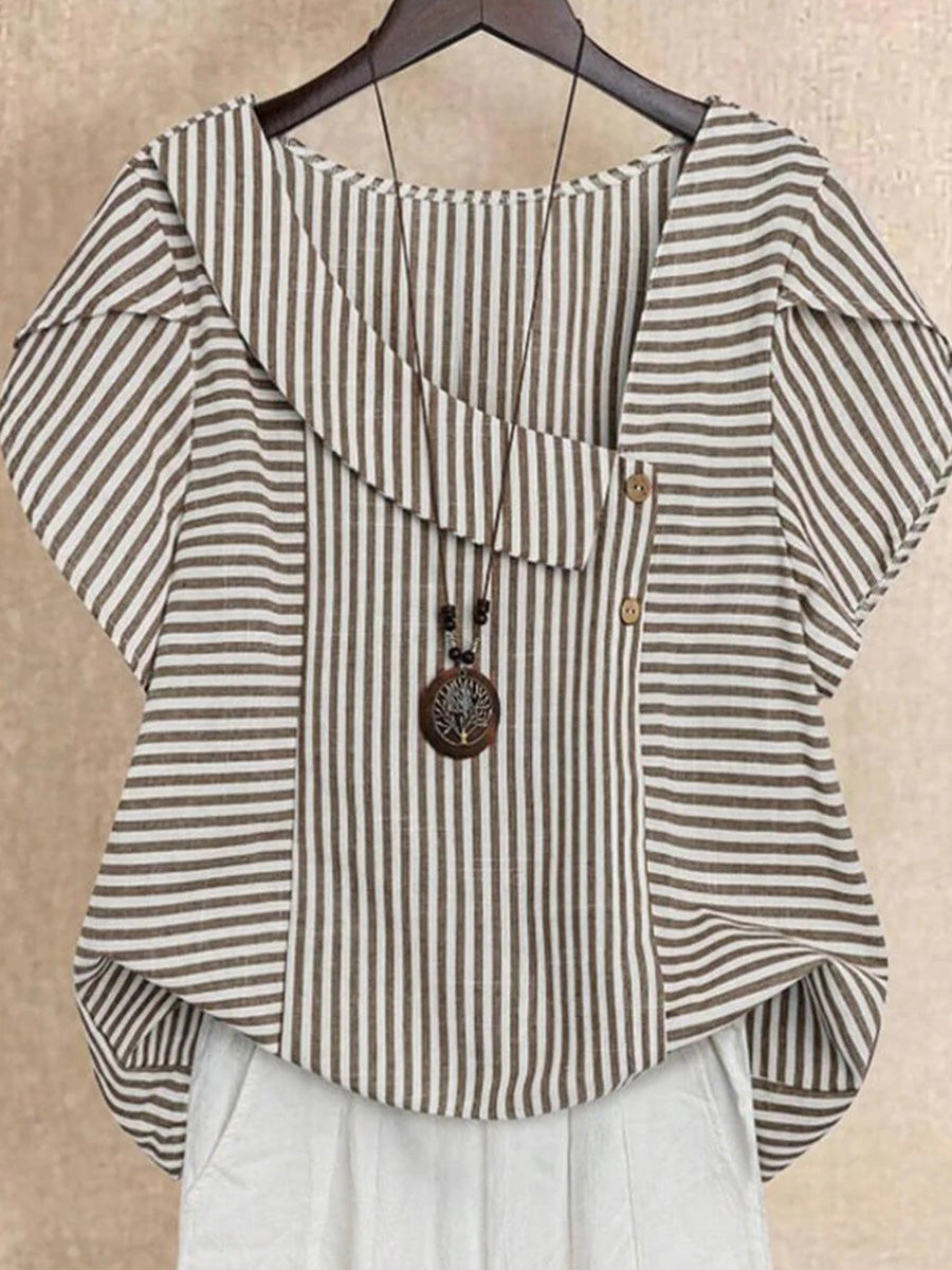 LilyWish Stunning Striped Print Short Sleeve Top