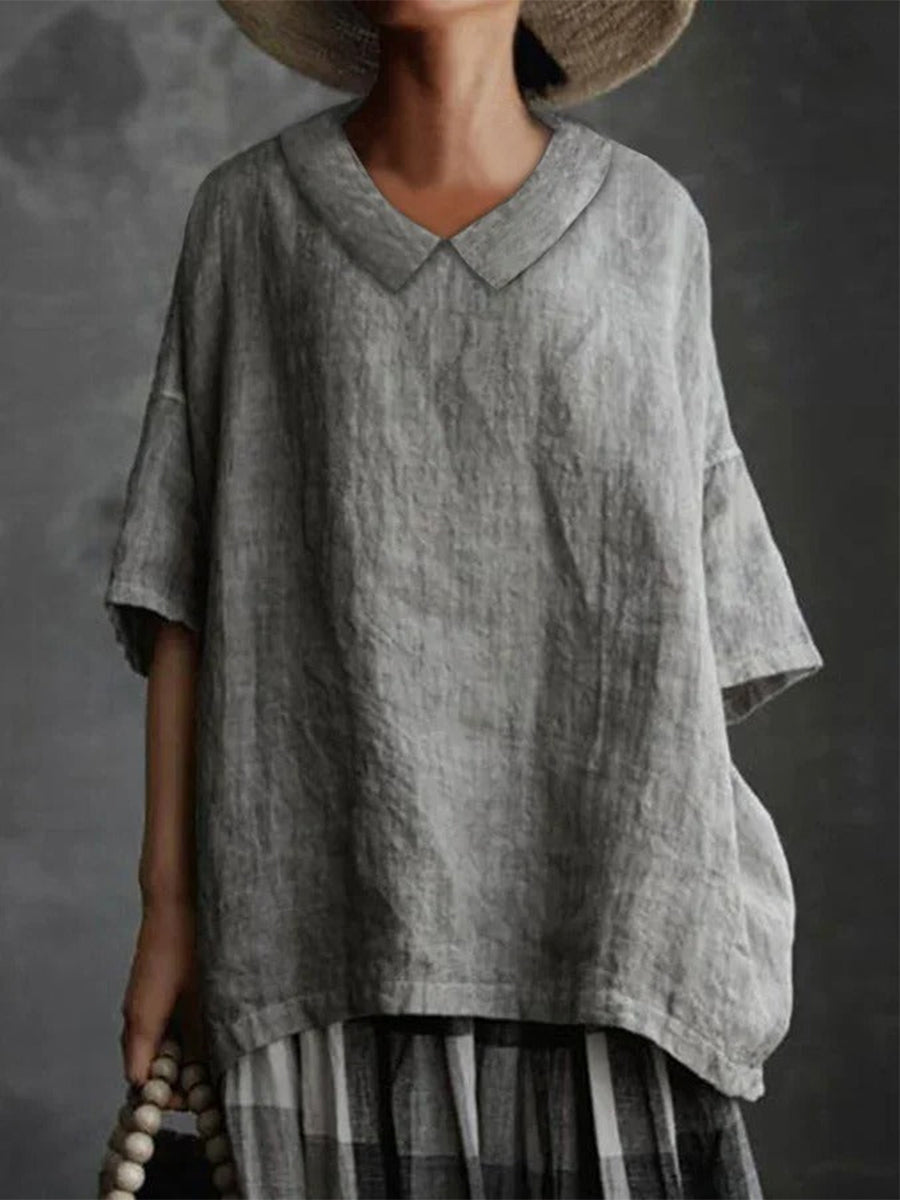 LilyWish Plain Cotton Casual V Neck Half Sleeve Shirt