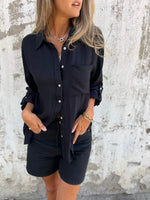 LilyWish Cotton And Linen Lapel Shirt