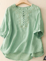 LilyWish Shirt Collar Casual Cotton And Linen Blouse