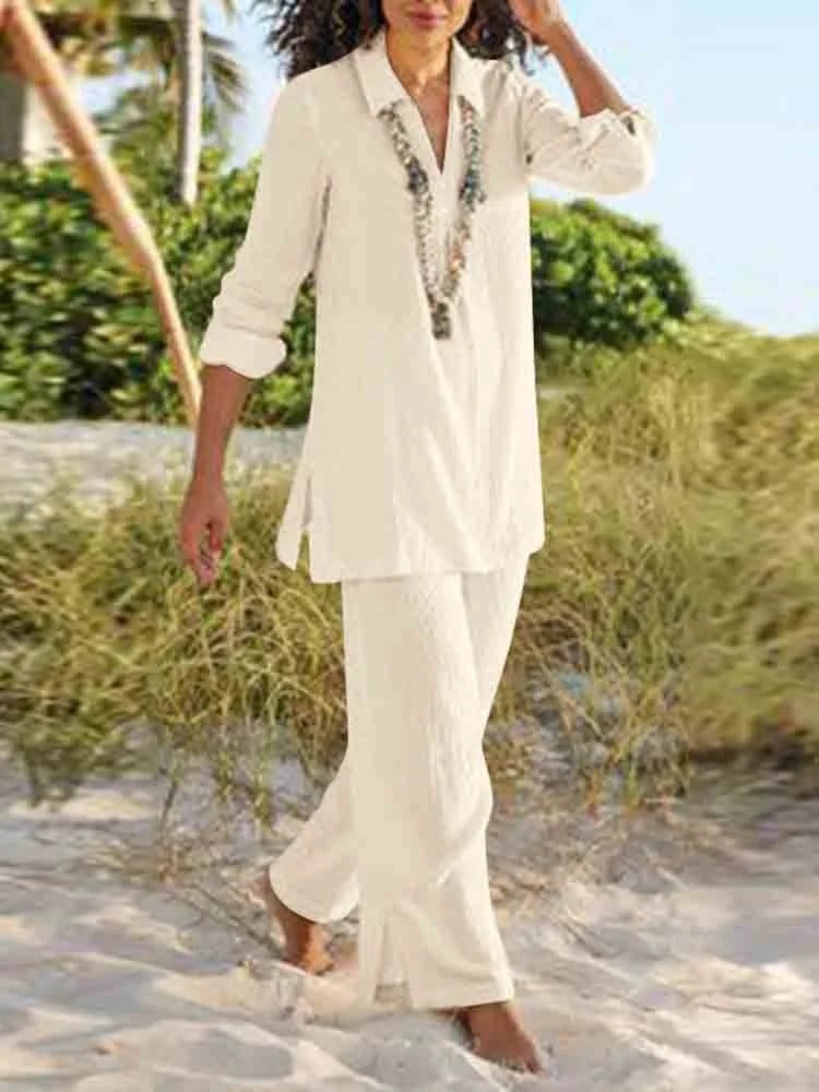 Khaki Casual V Neck Solid Long Sleeve Two Piece Sets