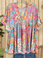 LilyWish Casual V-Neck Short Sleeve Top