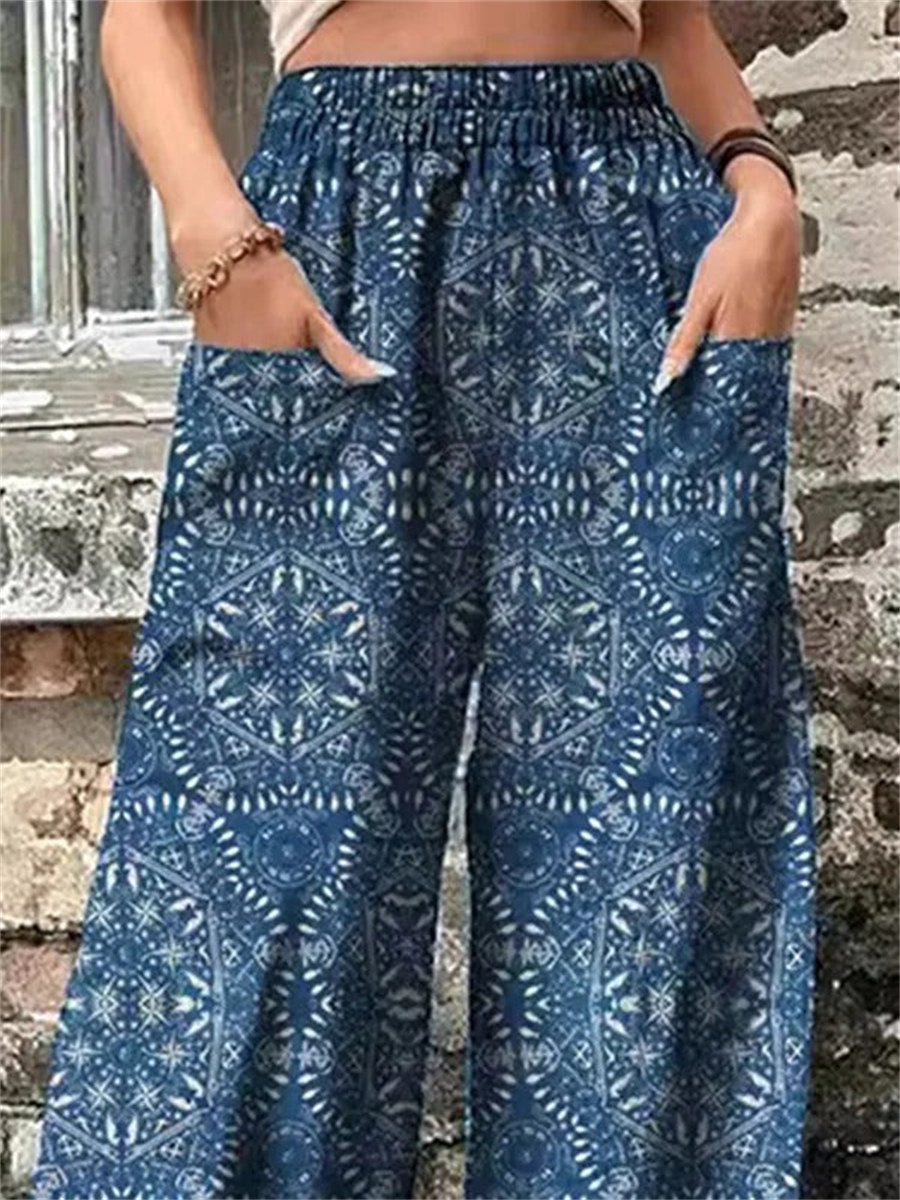 Ethnic Printed High Waisted Loose Trousers