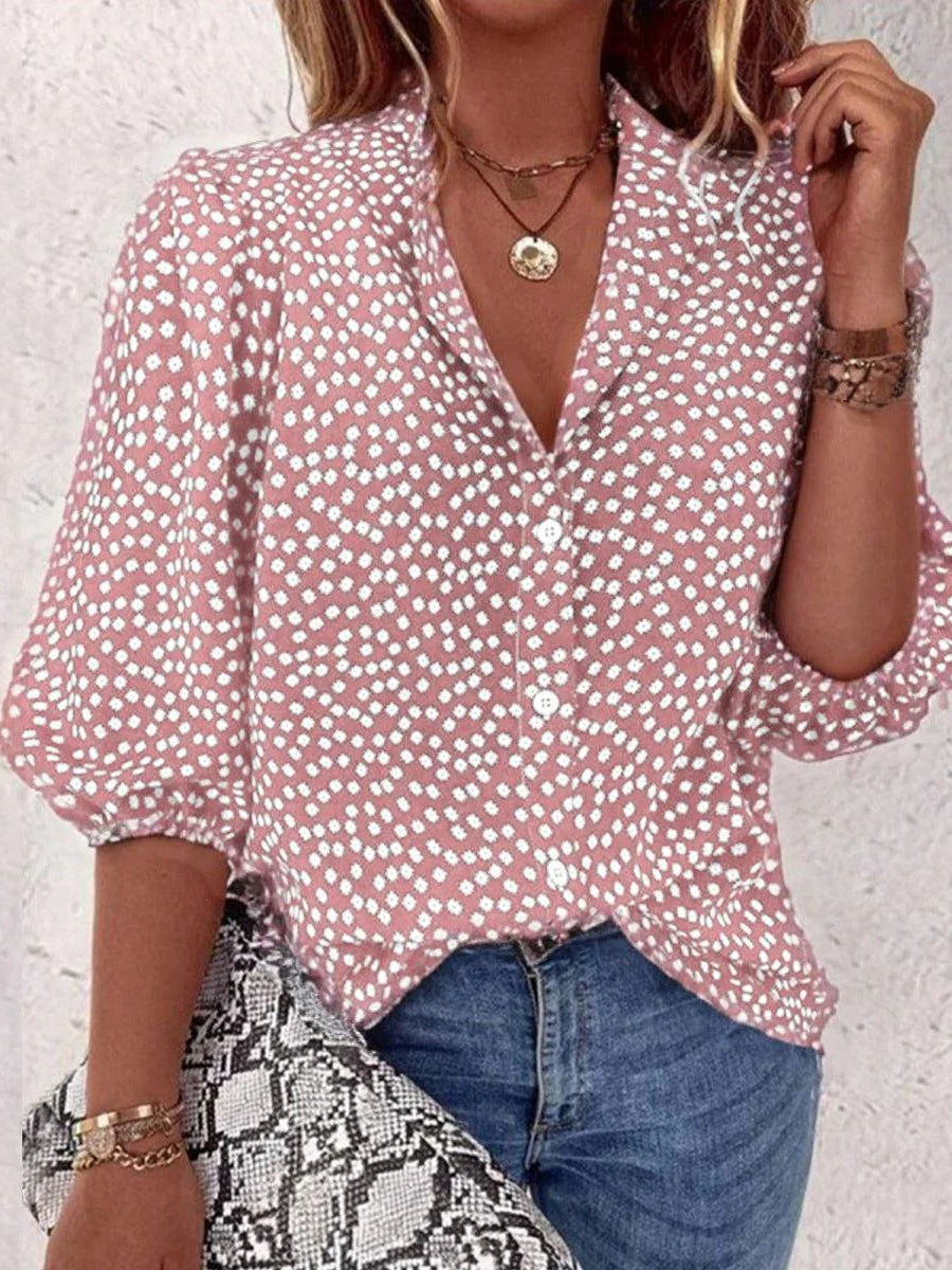 LilyWish Pink Polka Dot Print 3/4 Sleeve Top