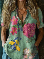 LilyWish Showy Floral Print V-neck Short Sleeve Top