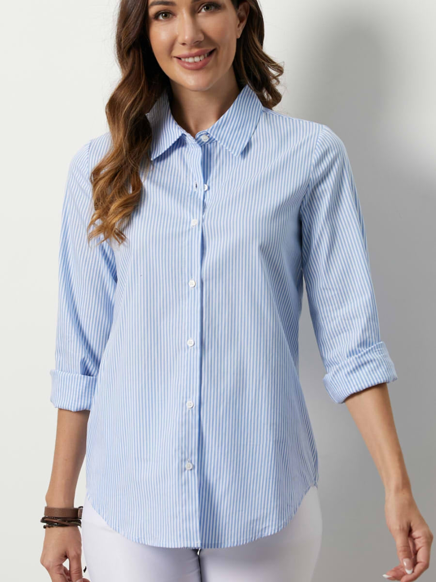 Stripe Buttons Casual Collared Shirt