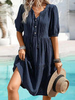 Navy V-Neck Short Sleeve Mini Dress