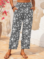 LilyWish Floral Print Vintage Elastic Waist Pants
