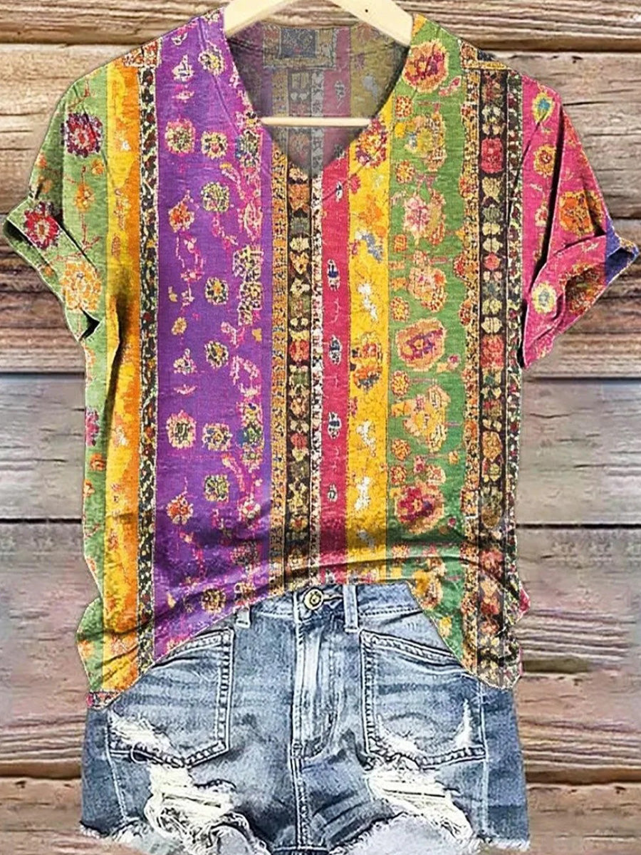 Bright V-Neck Short Sleeve Top