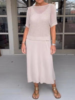 Casual Suspender Dress And Hollow Blouse Two-Piece Suit