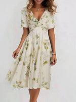 Floral Print V-Neck Short Sleeve Summer Dress