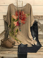 LilyWish Colorful Casual Round Neck Floral Printed Short Sleeve Blouse