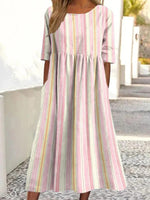 Casual Round Neck Short Sleeve Midi Dress