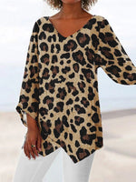 LilyWish Colorful Casual V Neck Leopard Printed Long Sleeve Blouse