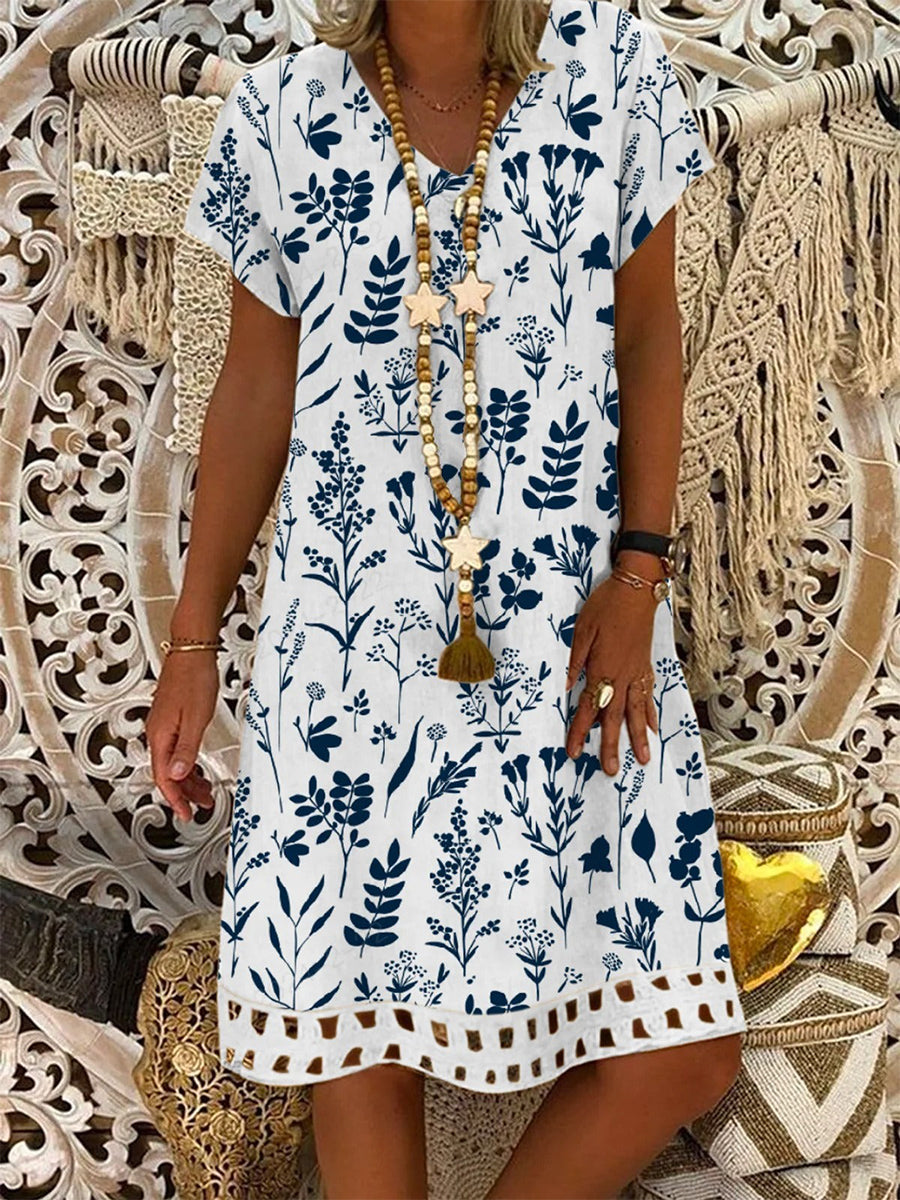 LilyWish Floral V Neck Style Loose Mini Dress
