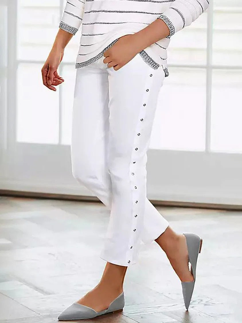 White Casual Plain Summer Daily Pants