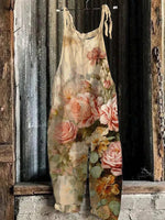 Retro Chic Old Floral Print Loose Jumpsuit