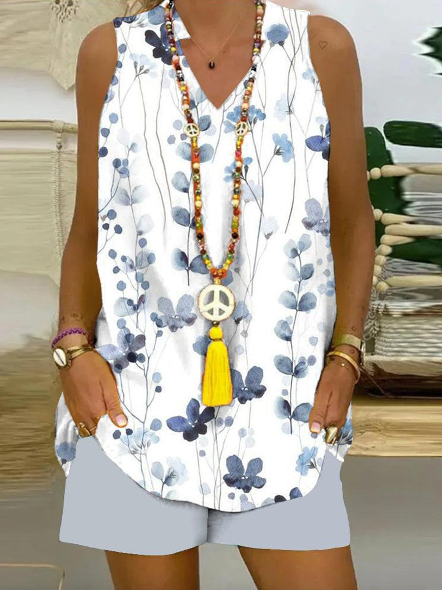 Chic Plant Print Two Piece Set