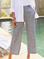 Solid Pocketed Cotton Linen Casual Pants