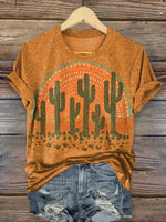 Casual Cactus Print Round Neck Short Sleeve T-Shirt