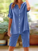 Chic Blue Plain Short Sleeve Two Piece Set